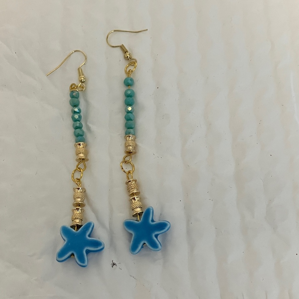 Blue Starfish Dangle Earrings